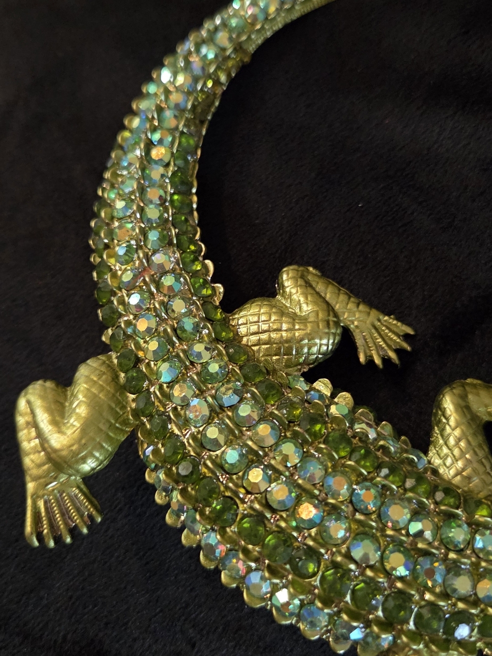 Gold Lizard Statement Necklace with Green Crystals - Picture 4 of 5